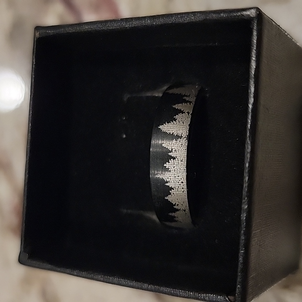 6mm Mens Wedding Band Wood Ring Forest Trees Tungsten